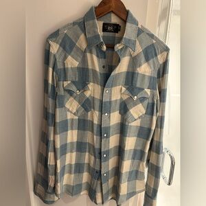 Ralph Lauren Double RL Blue and Tan Plaid Shirt